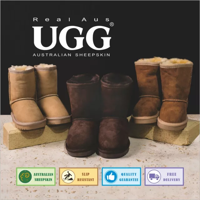 UGG Real Aus 100% Australian Sheepskin Wool Children/Kids Classic Short Boots