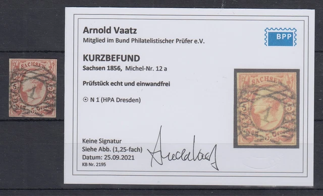 Sachsen 1856 Johann 5 Ngr. Mi-Nr. 12a gest. mit Nr.-O 1 Dresden, KB Vaatz BPP