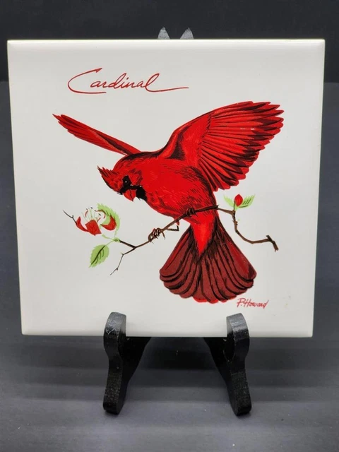 CARDINAL TILE Screencraft Hand Decorated USA 6"X6" CORK BK