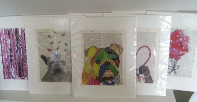 9 Assorted Pop Art Mounted Prints 14" X 11" Fab N Funky Zebra Dog Heart Balloon