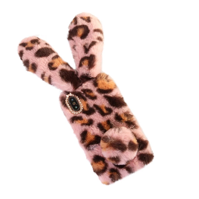 Peluche Lapin Cas De Téléphone De Mode Strass Hiver Garder Chaud 3