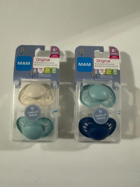 MAM Baby Pacifiers 6+ Months 2Pk BPA/BPS Silicone Nipple Matte Finish Lot Of 2