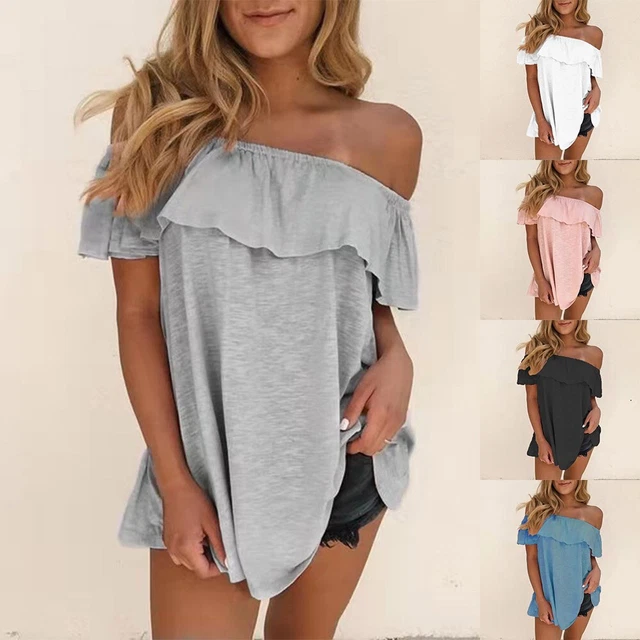 Donna Top Maglietta Cuasal Elegante Vestito a Zampa Taglie Forti Slash Collo