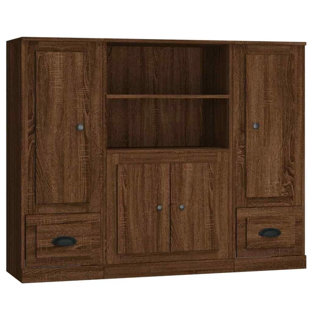 AX Credenza 3 Mobiletti 132x35.5x103.5cm Rovere Marrone Minimalista Casa 3185318