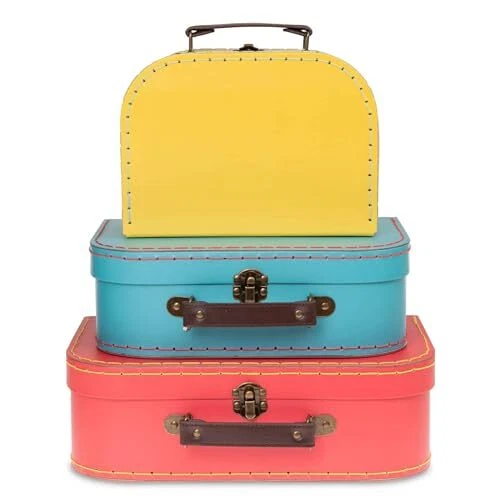 Paperboard Vintage Suitcase - Set of 3 Decorative Vintage Multi-Colored