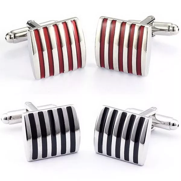 Formal Business Black Or Red Striped Stainless Steel Cufflinks