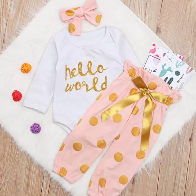 2PCS Newborn Infant Baby Girl Outfits Romper Tops+Long Pants Cotton Clothes set