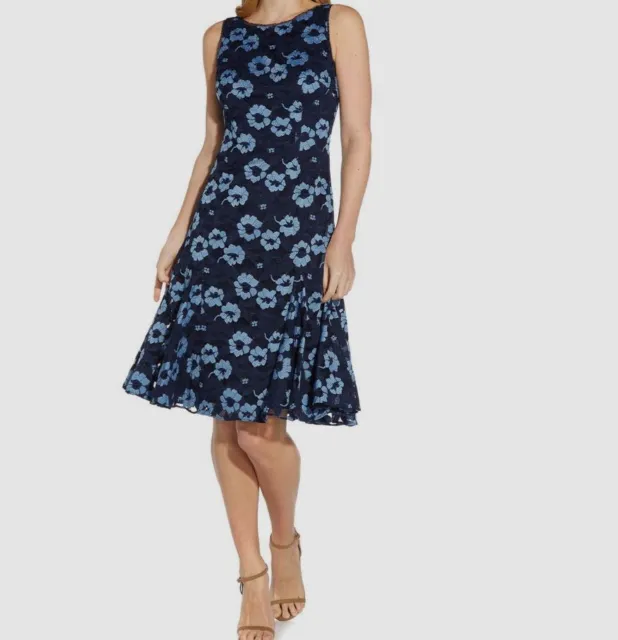 $169 Adrianna Papell Women's Floral Embroidered Lace Flare Dress Size 12