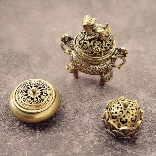 Home Decoration Mini Qilin Head Retro Brass Censer Hollow Lotus Incense Burner