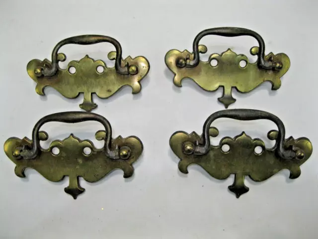 Vintage Copper  Brass Flat Drawer Pulls 4 Handles Swing Drop Dresser 3.25"