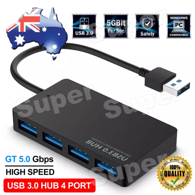 Multi USB 3.0 Hub 4 Port High Speed Slim Compact Expansion Smart Splitter