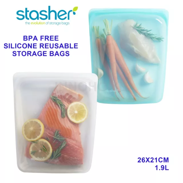 Stasher Plastic-Free reusable storage bag, Cook Freeze Store 3-in-1, Large 1.9L