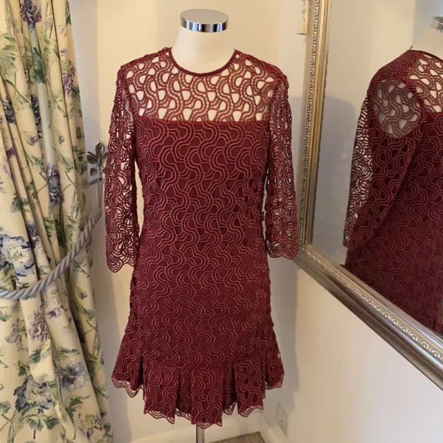 Anne Fontaine 38 UK 10 Burgundy drop waist party occasion Rana Dress party