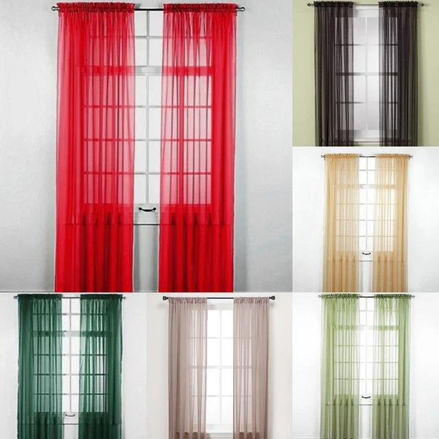 2PC Sheer Voile Window Curtain Beautiful Solid Sheer For Events Wedding 55"X84"