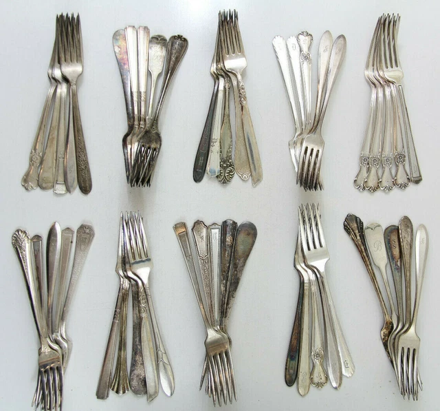 50x DINNER FORKS FLATWARE SILVERPLATE LOT VINTAGE CRAFT REUSE REPURPOSE