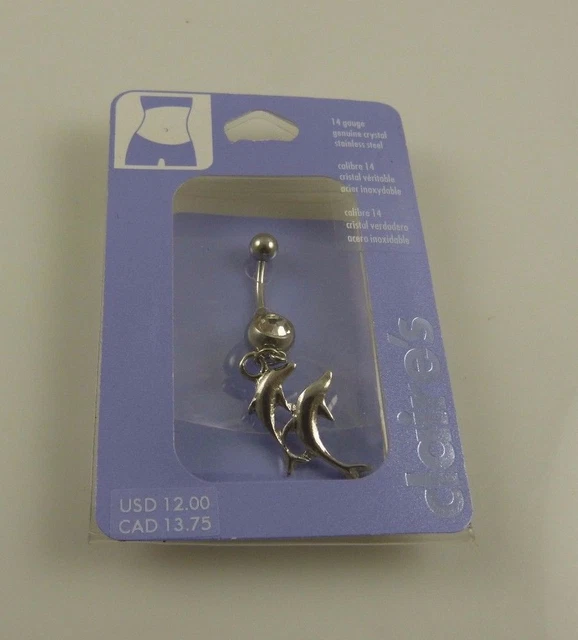 DOLPHINS SWIMMING BELLY button ring, piercing, body jewelry clear navel