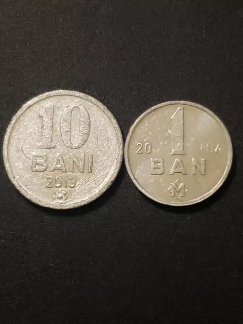 Moldavie lot de 2 pièces en circulation 2004 1 interdiction 14,5 mm 2013 10 bani 16,6 mm aluminium