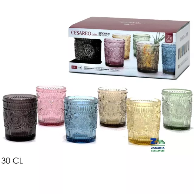 Set 6 Bicchieri Cesareo Cl 30 In Vetro Colorato Linea Elegante Per Bibite