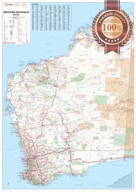 Detailed Western Australia Wa State Roads Map Of Aus Chart Print Premium Poster