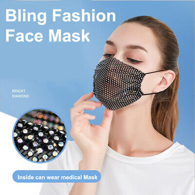 Fabric Fashion Glitter Bling Rhinestone Face Nose Mask Washable Reusable Cover