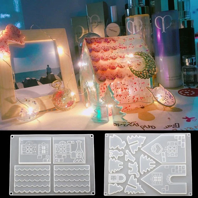 1set Weihnachtshaus Silikon Form Harz Epoxid Form Casting Handwerk DIY Lieferung