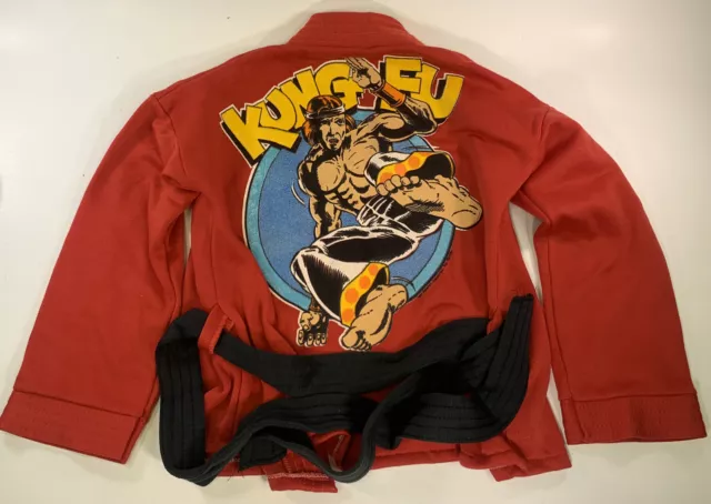 Vintage 80s Kung Fu Kids Bath Robe Shirt Shirt Size 8Y Red 1988
