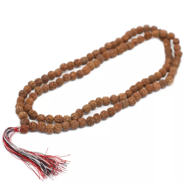 Mala Rudraksha 108 Perlen 0,8 cm mit rot, weiß, blauer Quaste - Yoga  Meditation