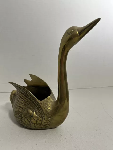 Vintage Solid Brass Swan Goose Bowl Vase Planter Set of 3 2