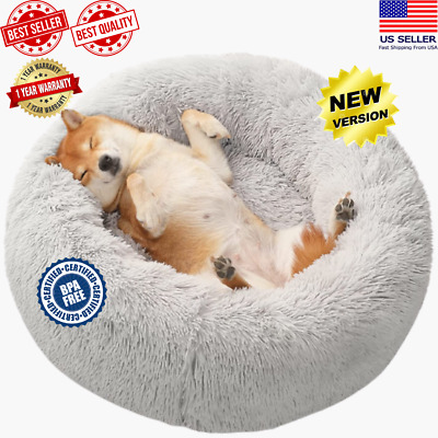 Enlite Calming Donut Cat & Dog Bed in Shag Faux Fur Fits Small Medium Large Pets