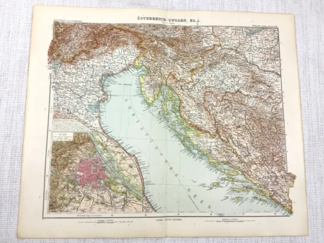 1907 Antique Map of The Austro Hungarian Empire Hungary Vienna Austria Croatia