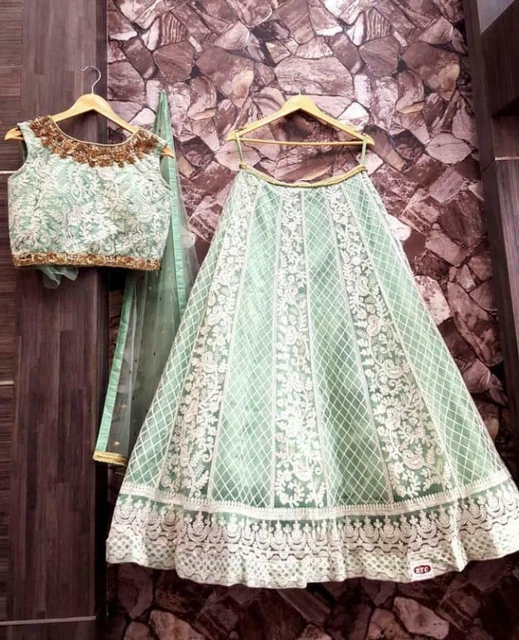 Latest Saree Designer Wear Bollywood Indian White Green Lehenga Choli Set Lengha