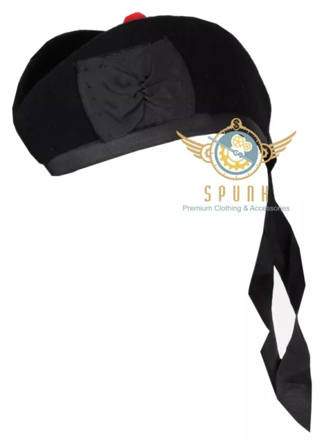100% Black Wool Glengarry Cap Hat Premium Handmade SCOTTISH GLENGARRYS Diced Cap