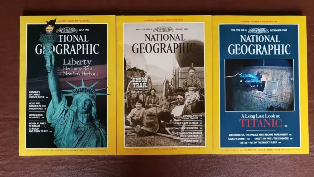 National Geographic Magazines - Set of 3 from 1986 - with binder.