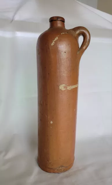 Antique Marked "M" 1800s Redware Stoneware Salt Glazed Beer Bottle Mineral Jug