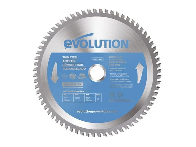 Evolution - Thin Steel Cutting Circular Saw Blade 185 x 20mm x 68T