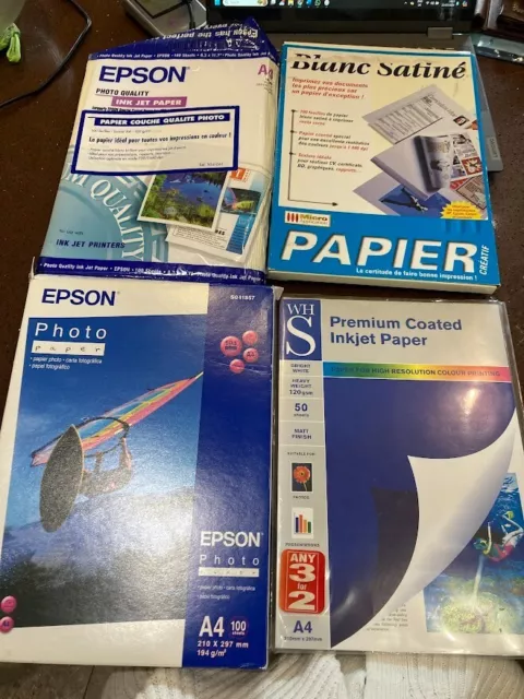 Job lot photo paper, EPSON glossy 194g, satin 150g, inkjet 100g & 150g, A4 White