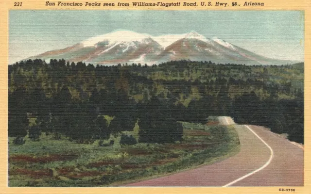 Vintage Postcard San Francisco Peaks Williams Flagstaff Road Highway 66 Arizona