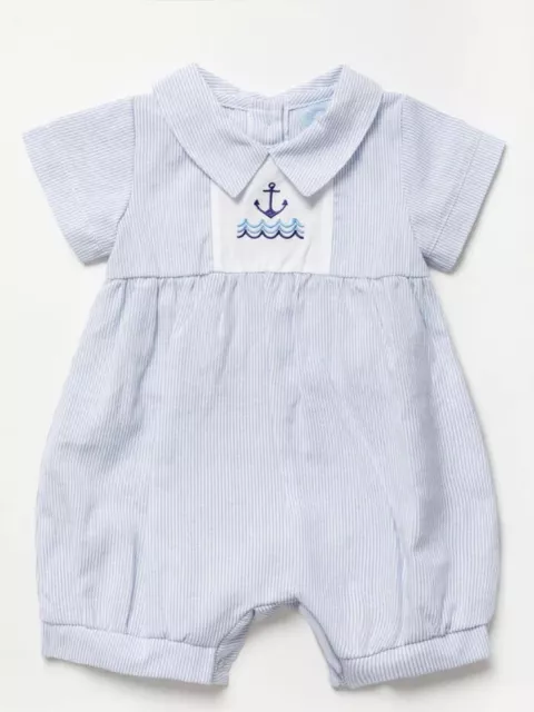 Baby Boys Romper Suit Outfit Spanish Romany Design Sailor Anchor Blue Stripes