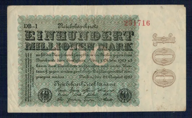 Allemagne - 100 Millions De Mark 1923 Very Fine - Gian 2