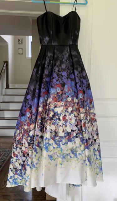 Betsy & Adam Long Floral Print Strapless Hi-Low Ballgown Size 4 Prom MSRP $319