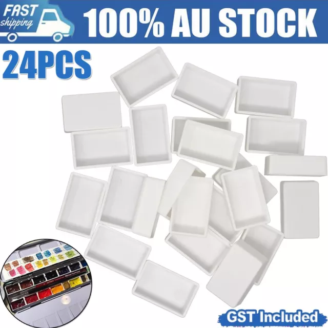 24PCS Empty Half Pan White Paint Plastic Watercolor Paint Grid Half Pans Supply