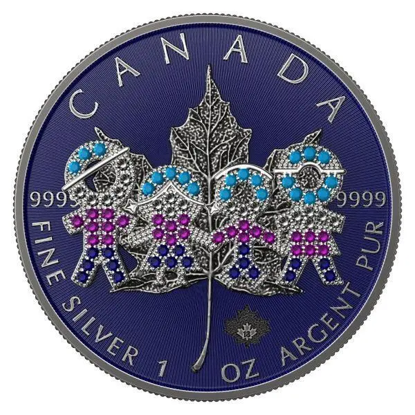2021 Canada $5 - Big Family - Blue Bejeweled 1 Oz Silver Coin