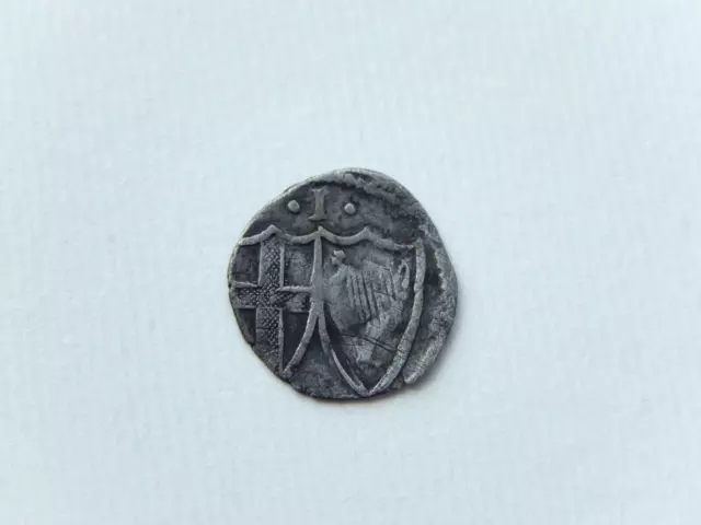 A219 - English Commonwealth Cromwell Silver Hammered Penny. 1649-1660.