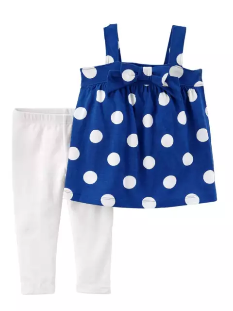 Carters Infant & Toddler Girls Baby Blue Polka Dot Shirt & White Leggings