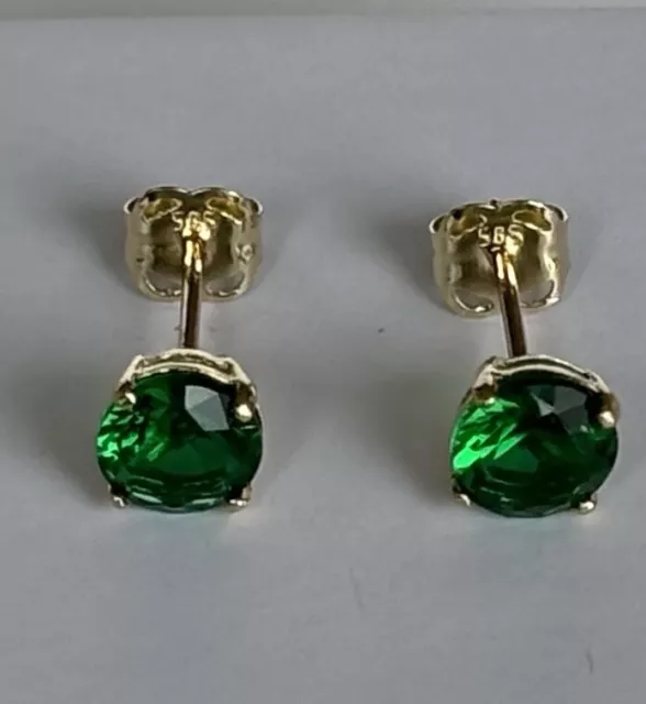Ohrstecker Ohrringe 585 Gold 14 Karat massiv mit Smaragd Edelsteinen Ø 5mm NEU