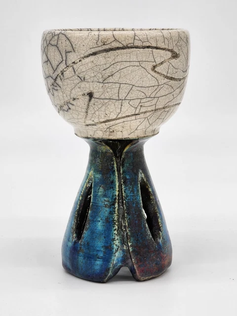 Joel Moses Studio Kunst Keramik Raku Fußtasse, Becher Stil Kunst Keramik