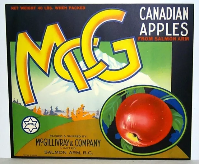 Rare McG brand Salmon Arm Apple Crate Label - 1930's