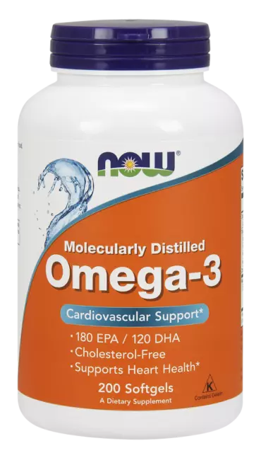 Now Foods Omega-3 1000 mg 200 Softgels Fischöl Gelenk Herzgesundheit 180 EPA 03/25E