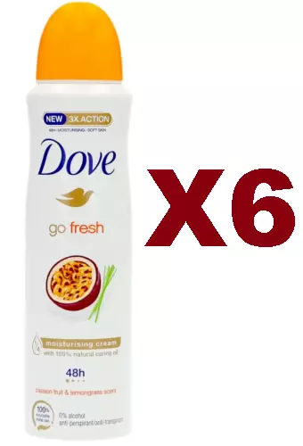 6 Pz Dove Deodorante Go Fresh Passion Fruit & Lemongrass Scent  150Ml Spray