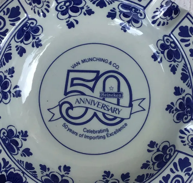 Heineken Delft 5Oth Anniversary 7" Ashtray Hand Painted From Holland 2